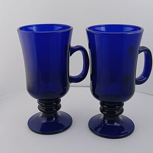 Set of 2 Colbalt Blue Coffee Glasses Mugs